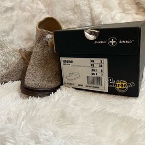 Gray and brown, Dr. Martin suede ankle clogs